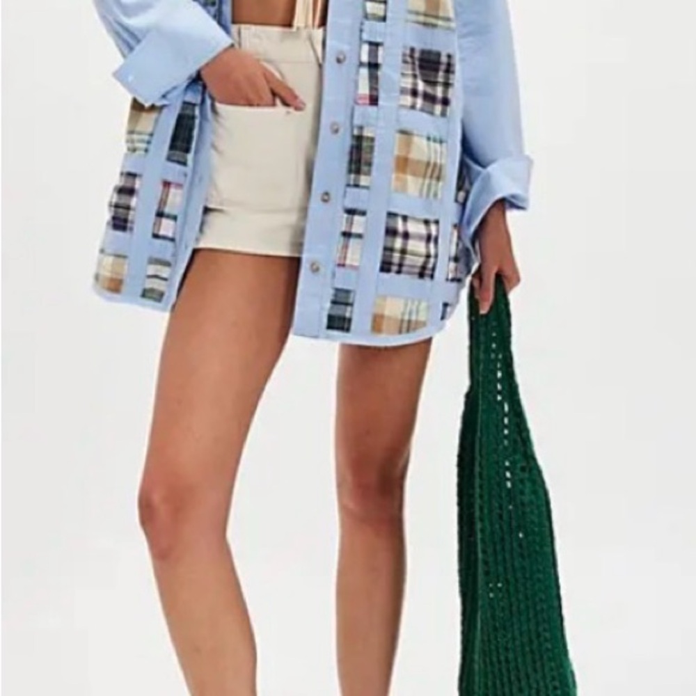 The Free People Mad For Madras Shirt is a button-down Patchwork Size Large - Picture 2 of 10